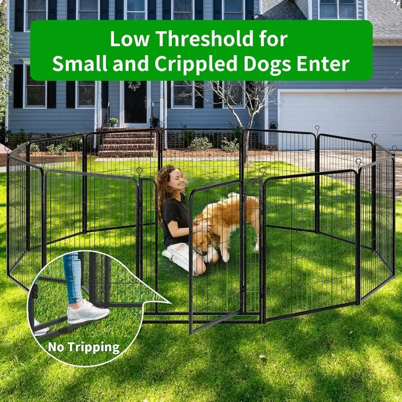 Dog Playpen Outdoor Extra Wide 12 Panels Heavy Duty Anti Rust Coating Strengthened Dog Fence 40 Inch Height with Doors Portable