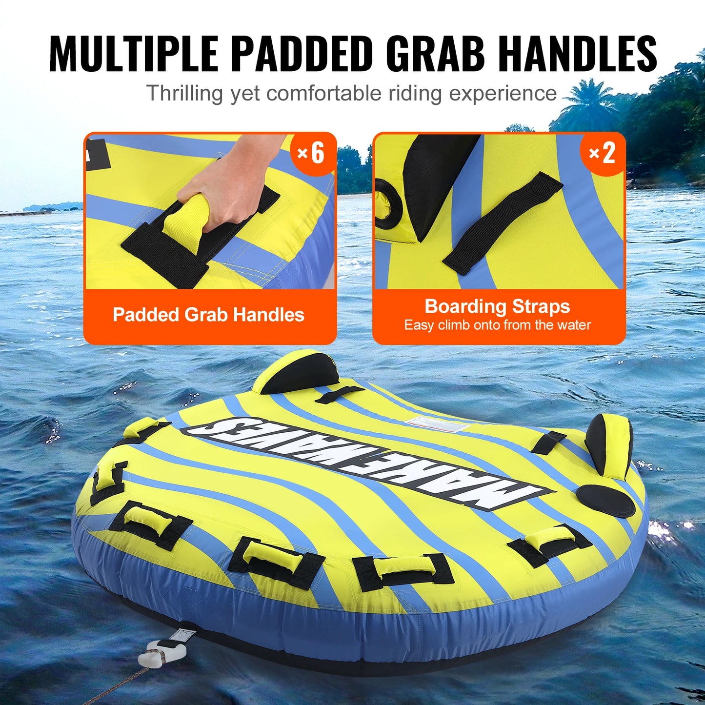 SucceBuy Towable Tube for Boating, 1-3 Riders Inflatable Towable Tube with Bumper Fins, 510 lbs Water Sport Towable Tubess