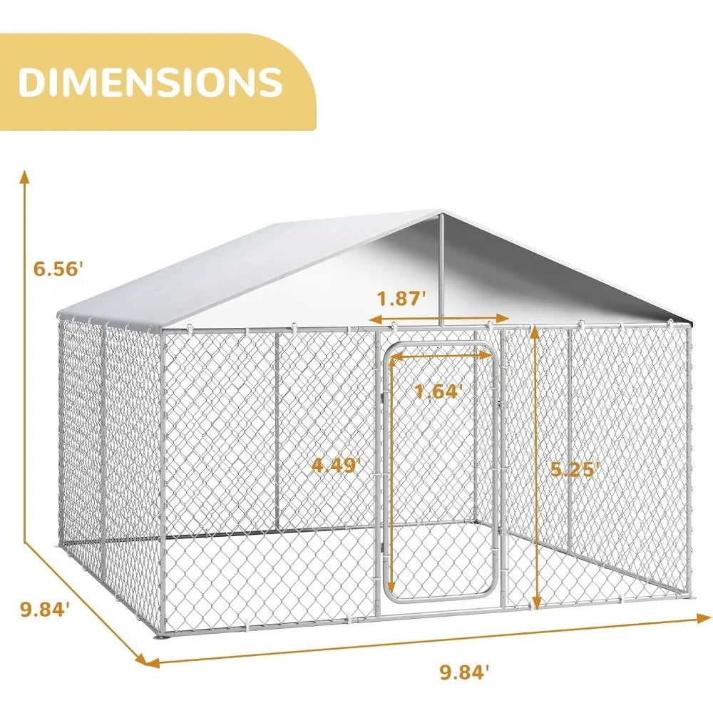 10x10FT Outdoor Dog Kennel Extra Large Dog Run Fence House Big Cage Pen Enclosure Heavy Duty Chain Link Dog Kennel with Lock