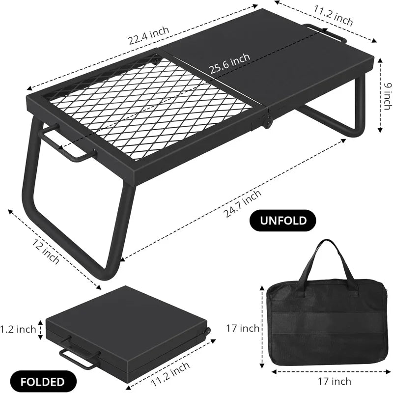 Folding Campfire Grill, Heavy Duty Steel Mesh Grate