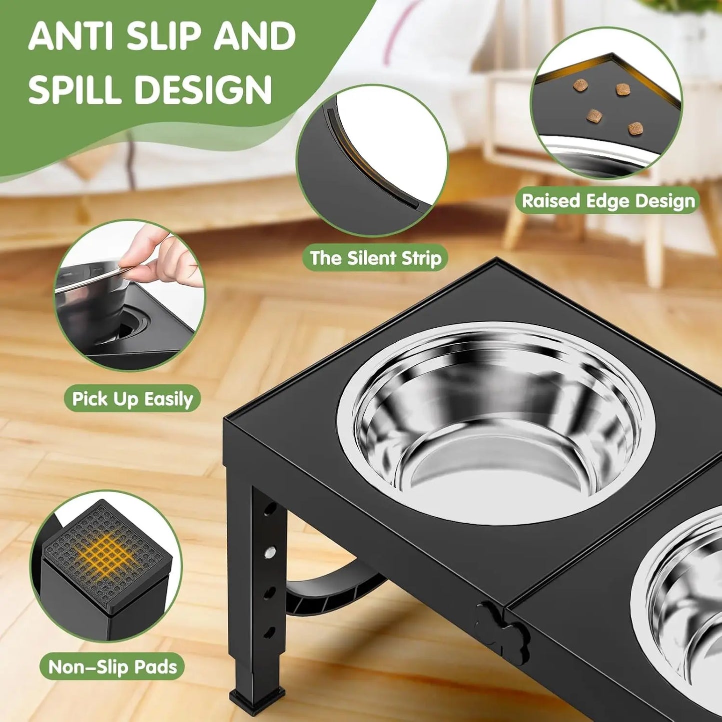 Dog Bowl Holder | Elevated Pet Feeder Stand | Anti-Slip Fashion Design | Durable & Easy Clean | for Medium-Large Dogs
