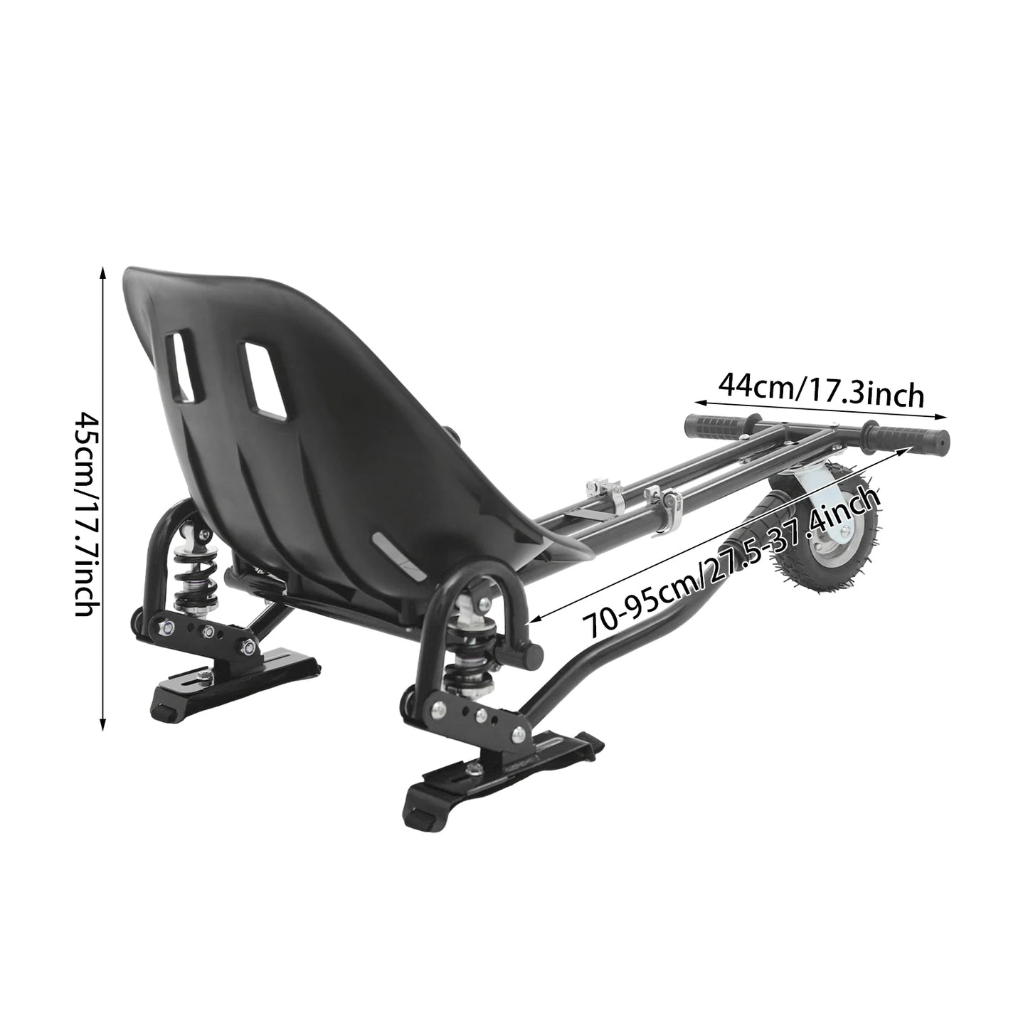 Flexible Balancing Scooter Seat Attachment with Wheel Adjustable Frame Length 27.5-37.4In Hoverboard Seat Load 220 lbs