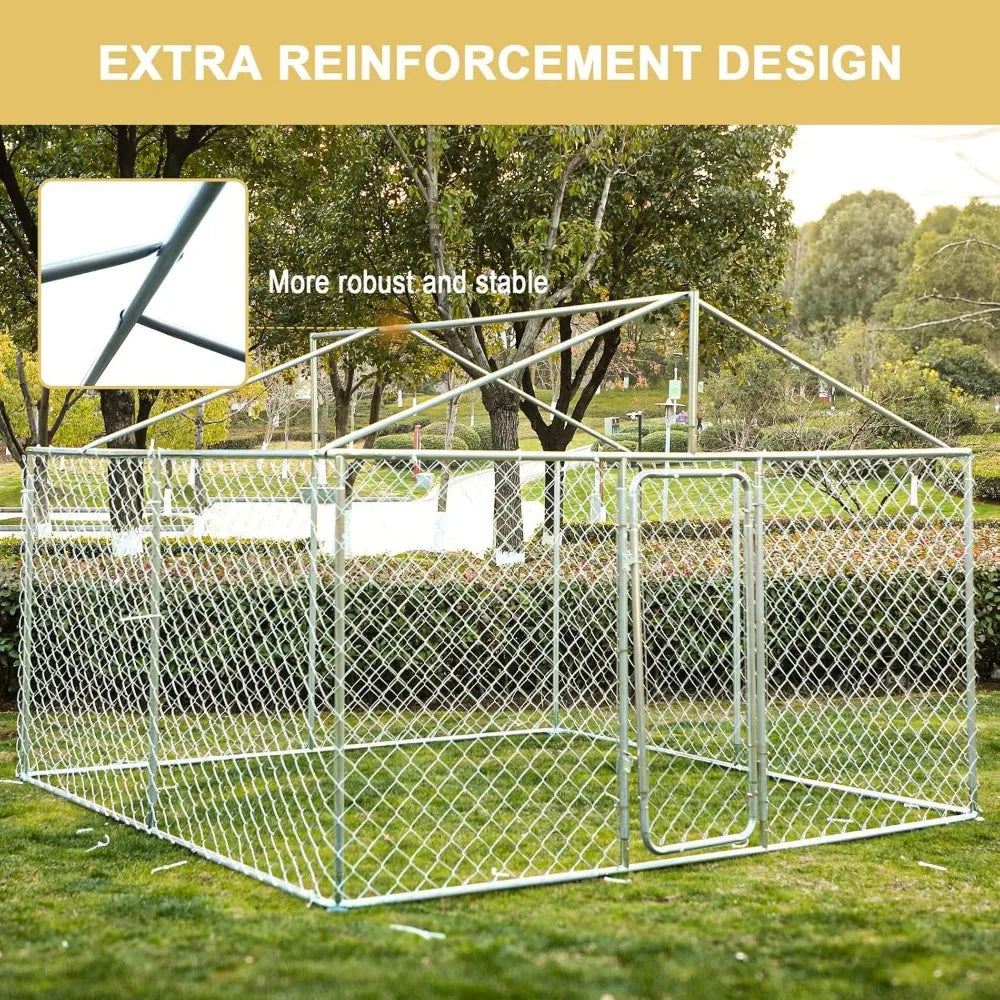 10x10FT Outdoor Dog Kennel Extra Large Dog Run Fence House Big Cage Pen Enclosure Heavy Duty Chain Link Dog Kennel with Lock