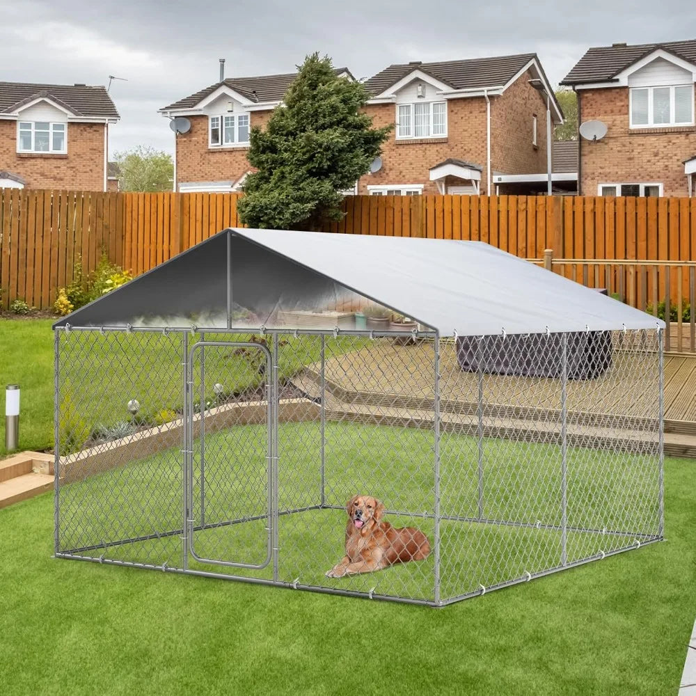10x10FT Outdoor Dog Kennel Extra Large Dog Run Fence House Big Cage Pen Enclosure Heavy Duty Chain Link Dog Kennel with Lock