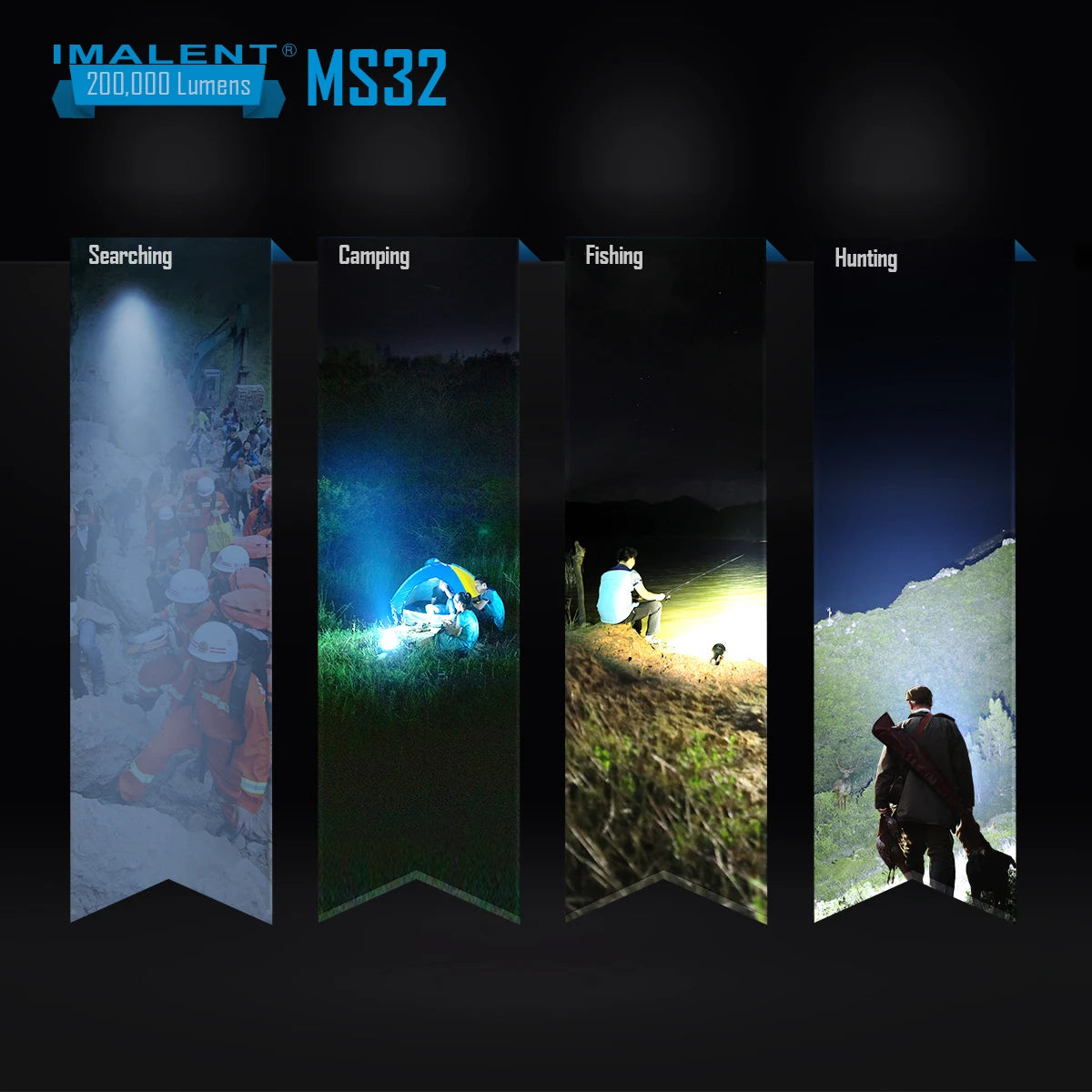 Imalent MS32 200000 Lumen High Power LED Flashlight with 32 Cree XH70 II High Brightness 100W Type-C Professional Searchlight
