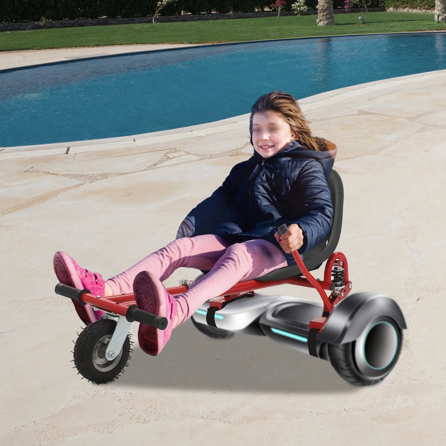 Flexible Balancing Scooter Seat Attachment with Wheel Adjustable Frame Length 27.5-37.4In Hoverboard Seat Load 220 lbs