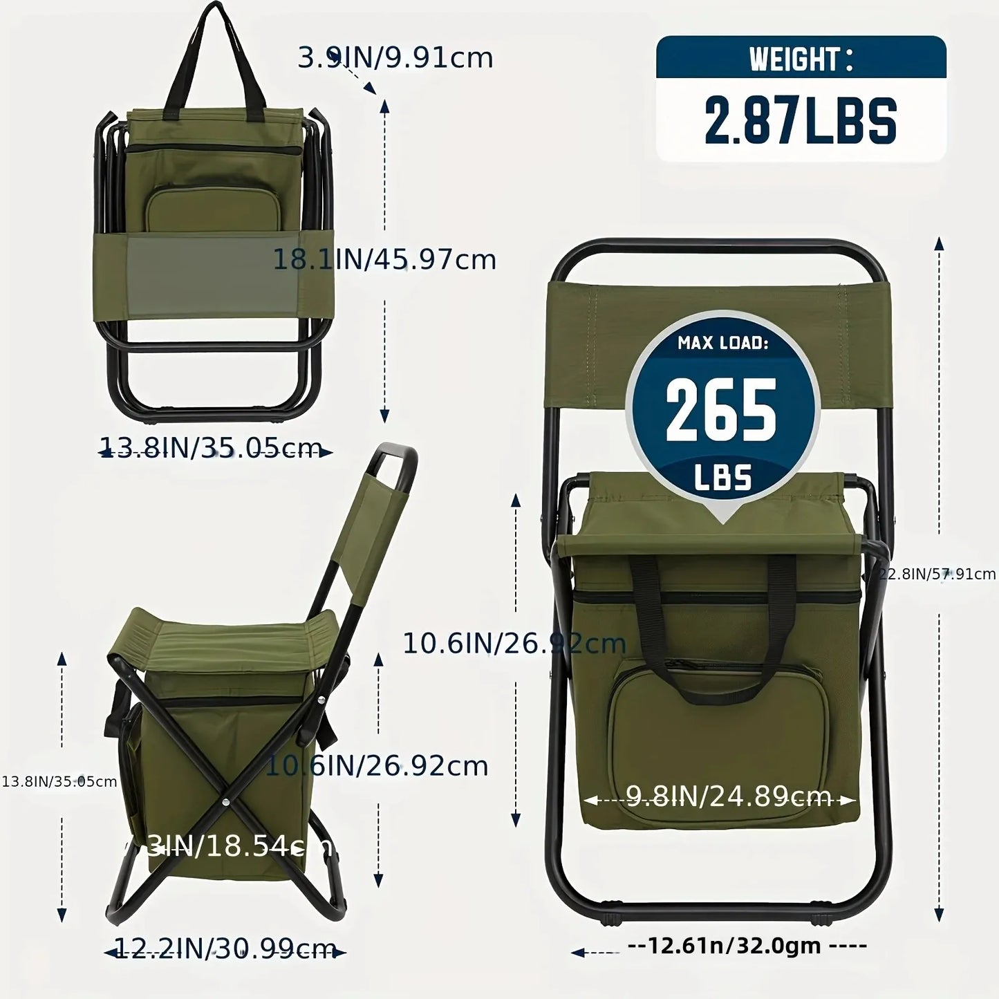 FUNDANGO Small Fishing Chair Lightweight Foldable 265 lbs Capacity