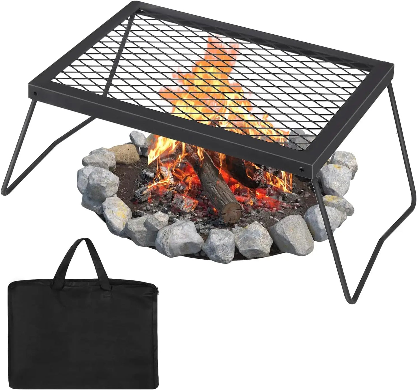 Folding Campfire Grill, Heavy Duty Steel Mesh Grate