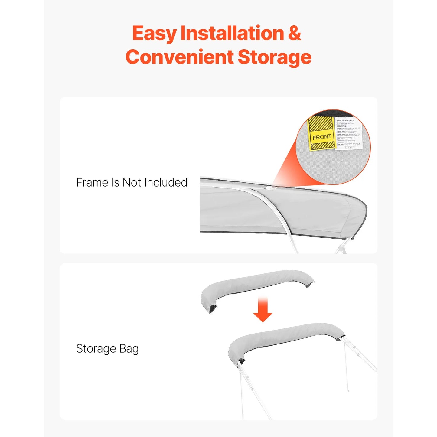 VEVOR 4 Bow Boat Bimini Tops 600D Waterproof and Sun Protection Boat Awning Canopy with Storage Bag, Boat Bimini Top Replacement