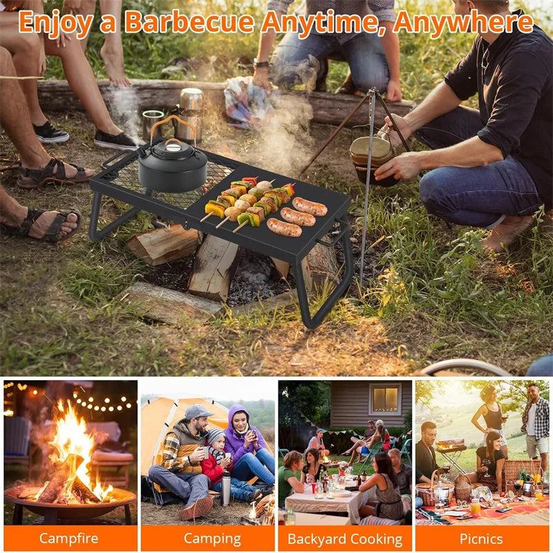 Folding Campfire Grill, Heavy Duty Steel Mesh Grate