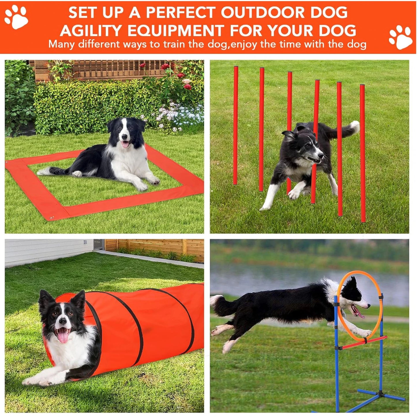 87 Pcs Dog Agile Training Equipment Set Obstacle Course Kit with 70 Inch Tunnel Tire Jump Hurdle Jump and Weave Poles for Outdoor Game