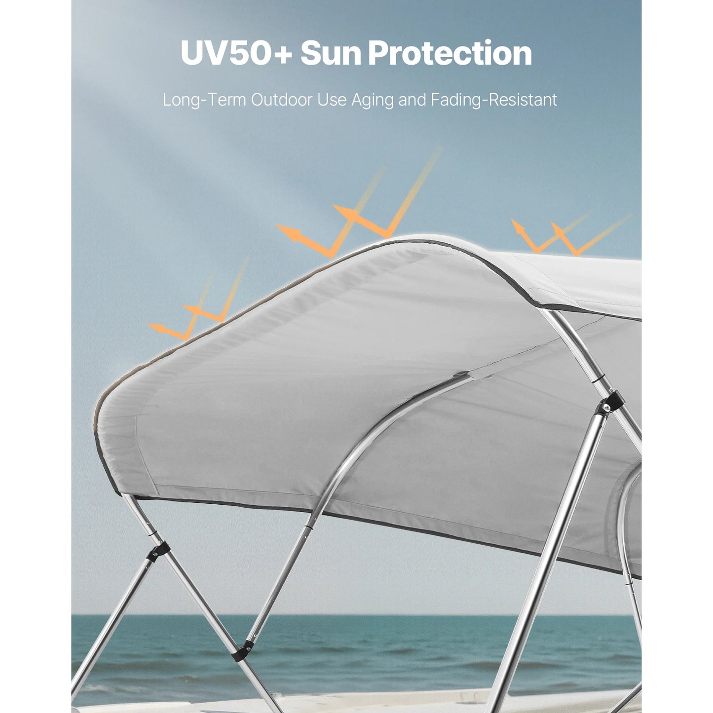 VEVOR 4 Bow Boat Bimini Tops 600D Waterproof and Sun Protection Boat Awning Canopy with Storage Bag, Boat Bimini Top Replacement