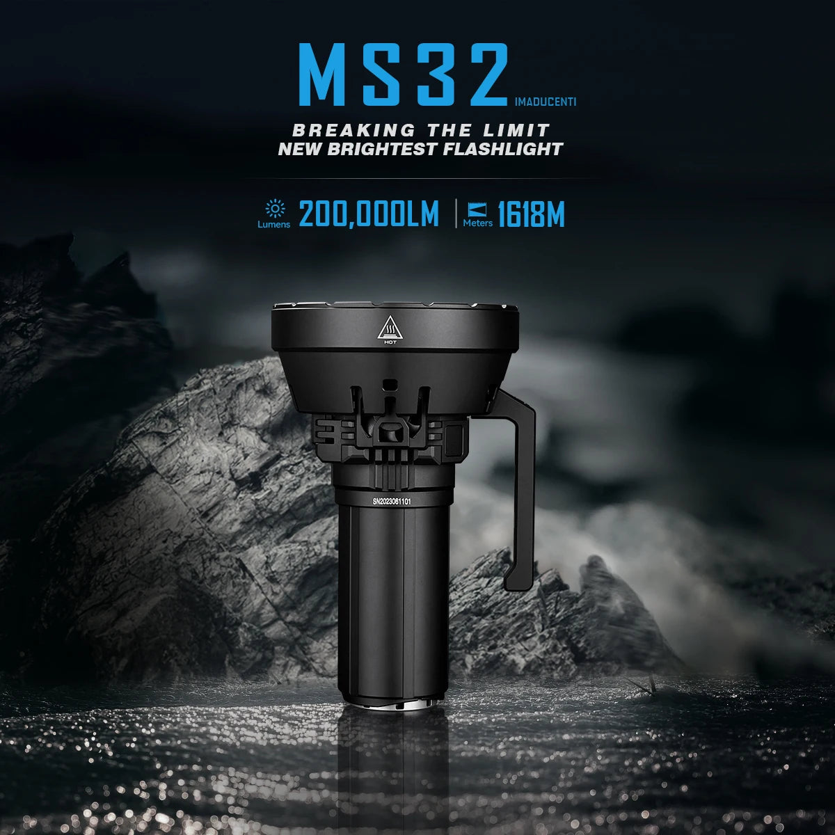 Imalent MS32 200000 Lumen High Power LED Flashlight with 32 Cree XH70 II High Brightness 100W Type-C Professional Searchlight