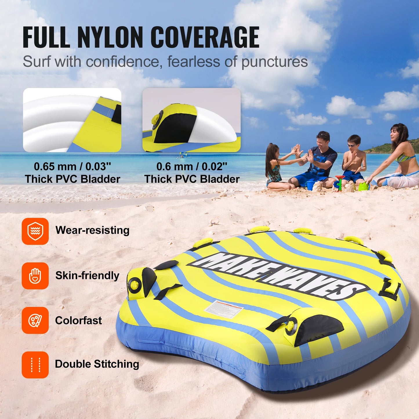 SucceBuy Towable Tube for Boating, 1-3 Riders Inflatable Towable Tube with Bumper Fins, 510 lbs Water Sport Towable Tubess