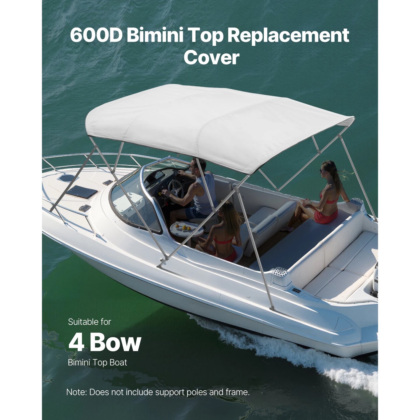 VEVOR 4 Bow Boat Bimini Tops 600D Waterproof and Sun Protection Boat Awning Canopy with Storage Bag, Boat Bimini Top Replacement