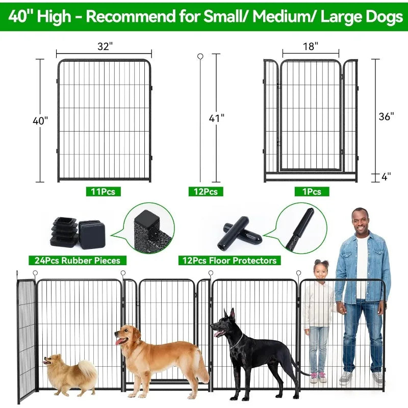 Dog Playpen Outdoor Extra Wide 12 Panels Heavy Duty Anti Rust Coating Strengthened Dog Fence 40 Inch Height with Doors Portable
