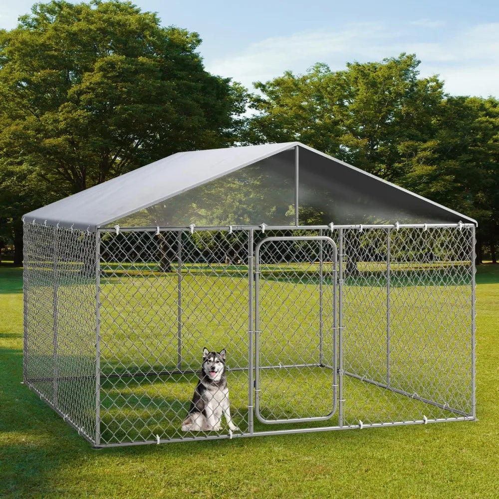 10x10FT Outdoor Dog Kennel Extra Large Dog Run Fence House Big Cage Pen Enclosure Heavy Duty Chain Link Dog Kennel with Lock
