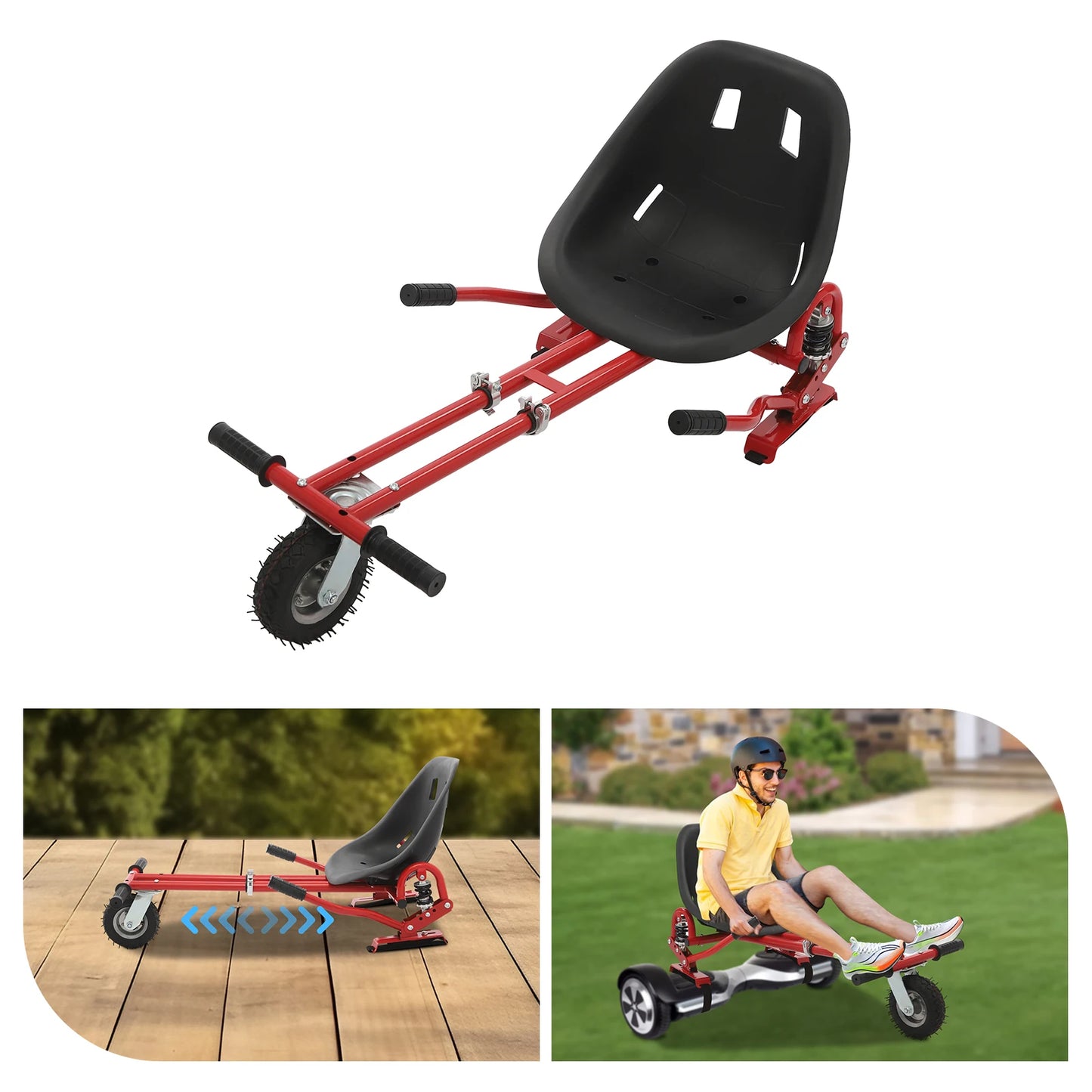 Flexible Balancing Scooter Seat Attachment with Wheel Adjustable Frame Length 27.5-37.4In Hoverboard Seat Load 220 lbs