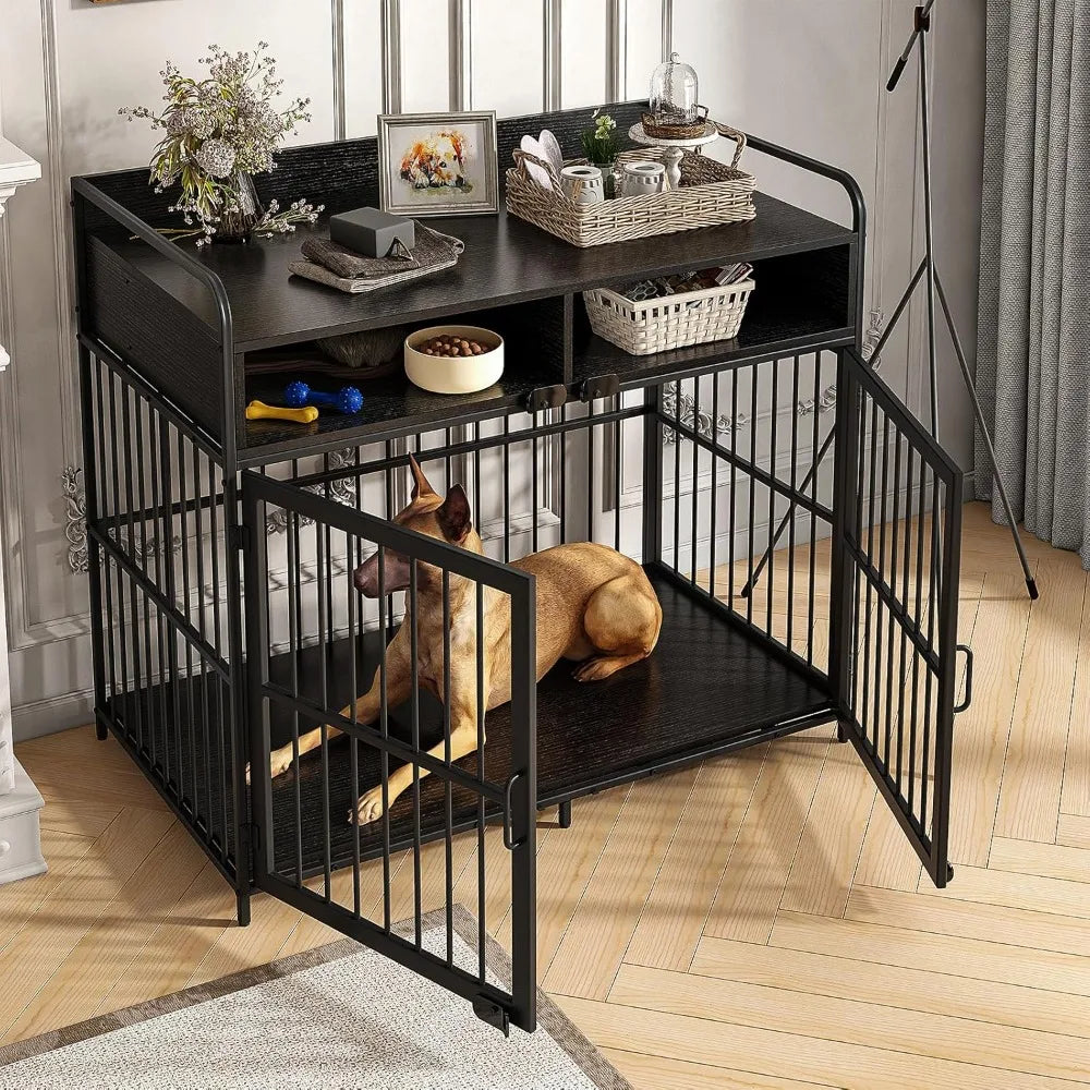 Large Furniture Dog Crate Indoor Kennel Wood Cage Table with Drawers for Large Dogs