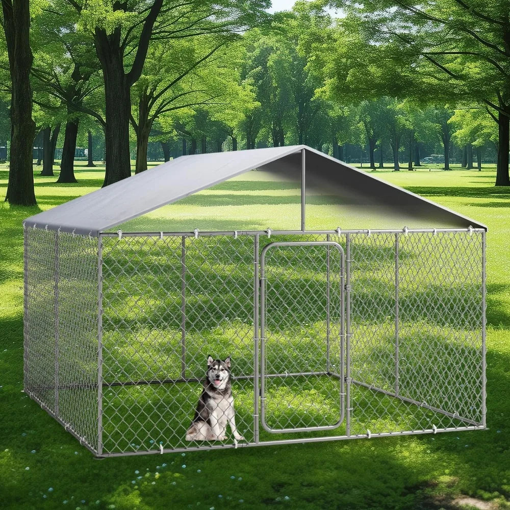 10x10FT Outdoor Dog Kennel Extra Large Dog Run Fence House Big Cage Pen Enclosure Heavy Duty Chain Link Dog Kennel with Lock