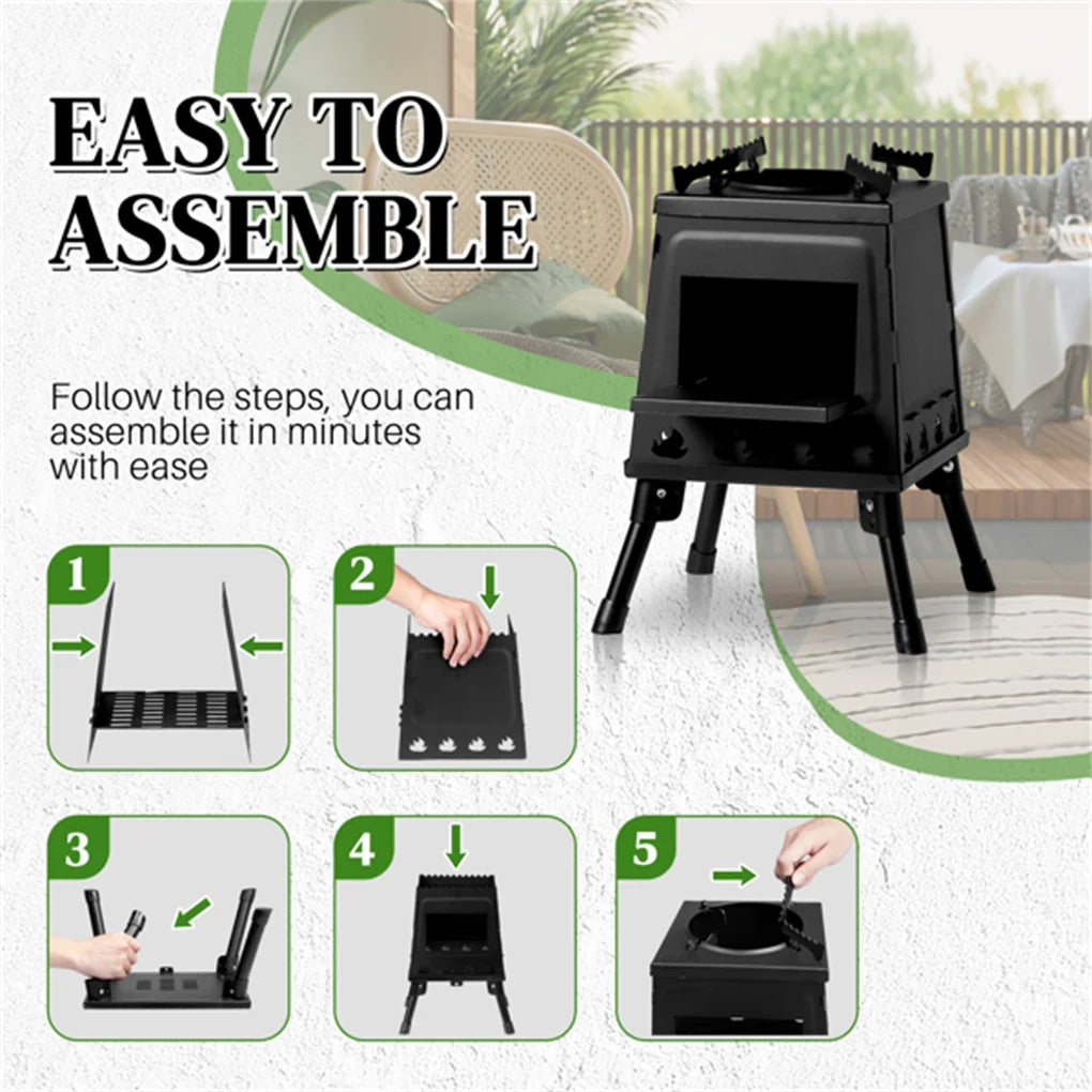 Portable Windproof Outdoor Fire Wood Heater with Burner Stove Bin
