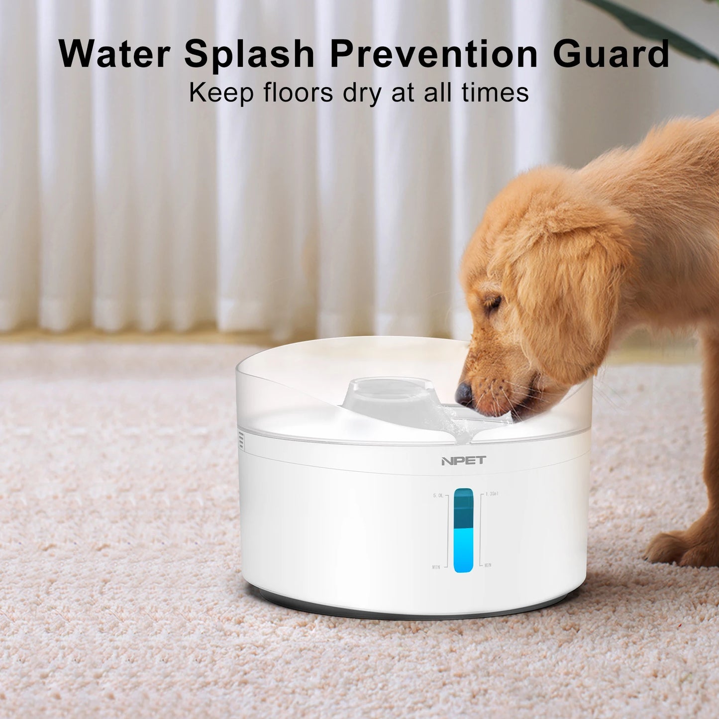 Automatic Dog Water Fountain 5L Large Capacity 170OZ Triple Filter System With Water And Light Controller