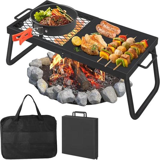Folding Campfire Grill, Heavy Duty Steel Mesh Grate