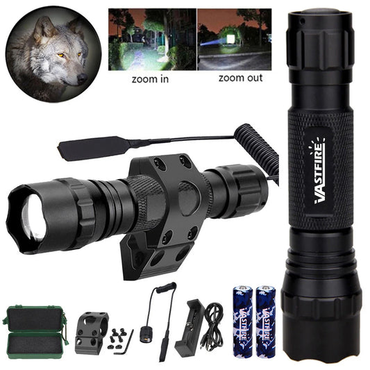 Super Bright Flashlight Torch, Zoomable High Power Light For Night Hunting, Outdoor Camping Fishing, Rechargeable 18650Battery